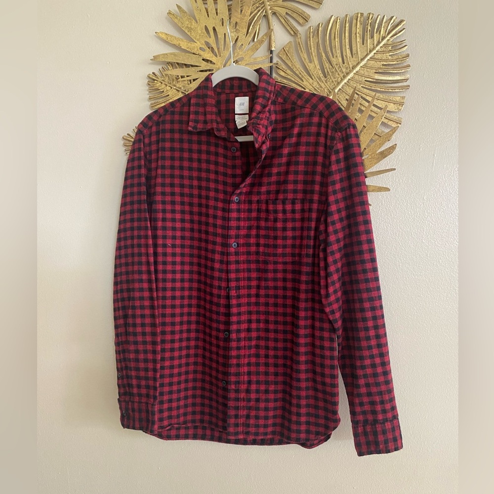 H&M Red and Black Plaid Men's Shirt